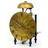 Continental iron and steel single train lantern clock striking on a bell above, the 7.75" circular