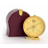 Jaeger-LeCoultre Recital 8-day alarm travel clock , the 1.75" gilt dial with calendar aperture and