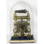 Fine English brass triple fusee cathedral skeleton musical clock, the 9.5" finely pierced and