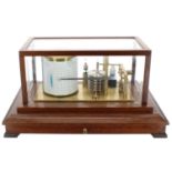 Contemporary oak case barograph signed Russell, Norwich on the brass bed plate, within a bevelled