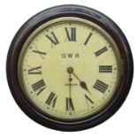Great Western Railway (G.W.R) single fusee 12" wall dial clock, inscribed 'G W R, Swindon', within a