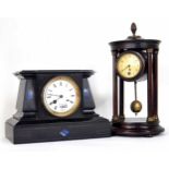 French black slate and lapis lazuli two train mantel clock in the Egyptian taste, the Japy Freres