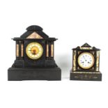 French black slate and red marble mantel clock timepiece, the 3.75" cream chapter ring enclosing a