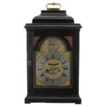 English ebonised double fusee verge bracket clock, the 7" brass arched dial signed Fra. Mayhew,