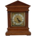German oak two train ting-tang mantel clock, the W & H movement striking on two gongs, the 5.5"