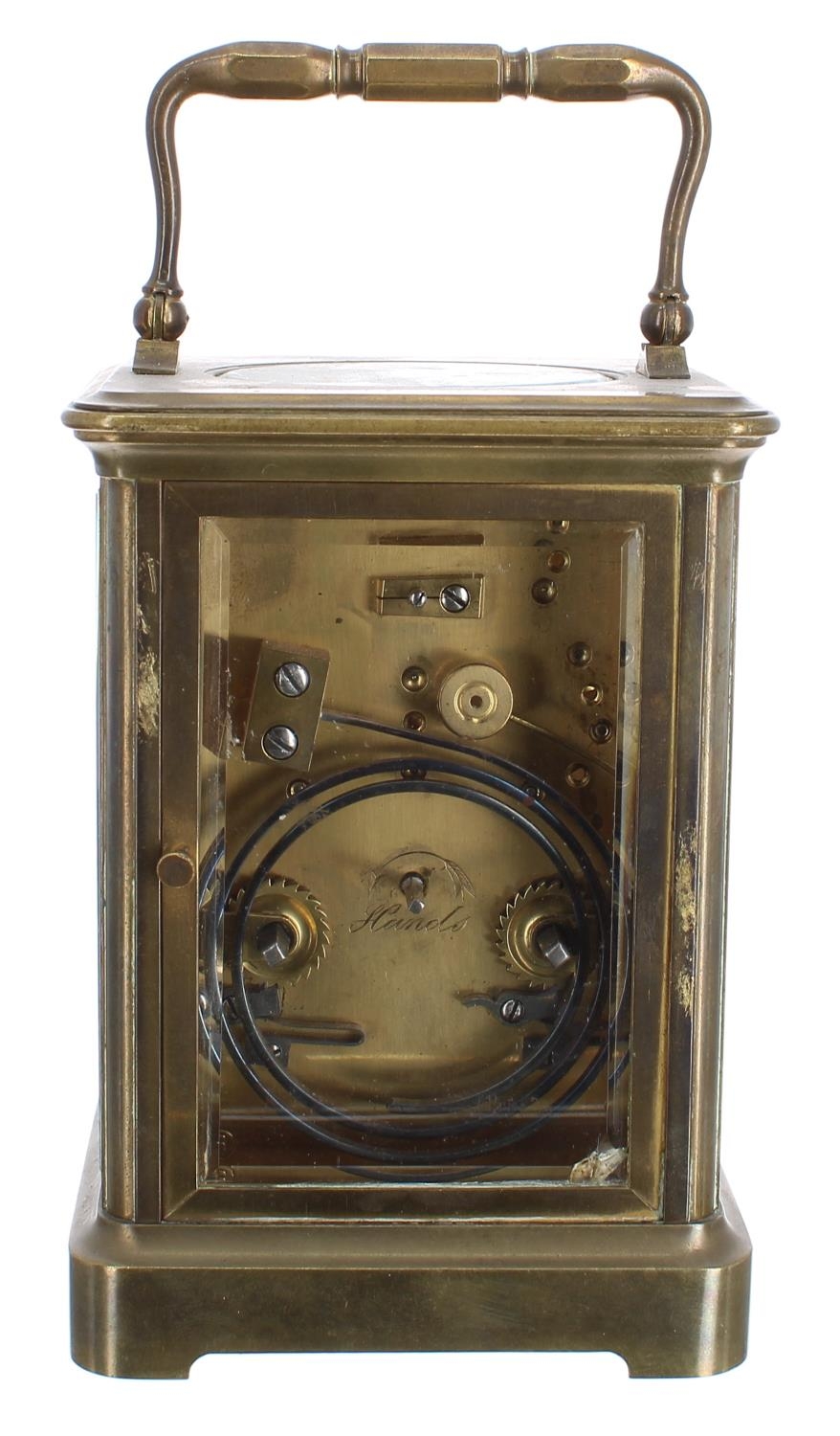 French carriage clock striking on a gong, the backplate stamped with a B in a circle, the dial - Image 3 of 4