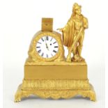 Small French Empire style gilt metal mantel clock timepiece with watch movement signed Leblanc á