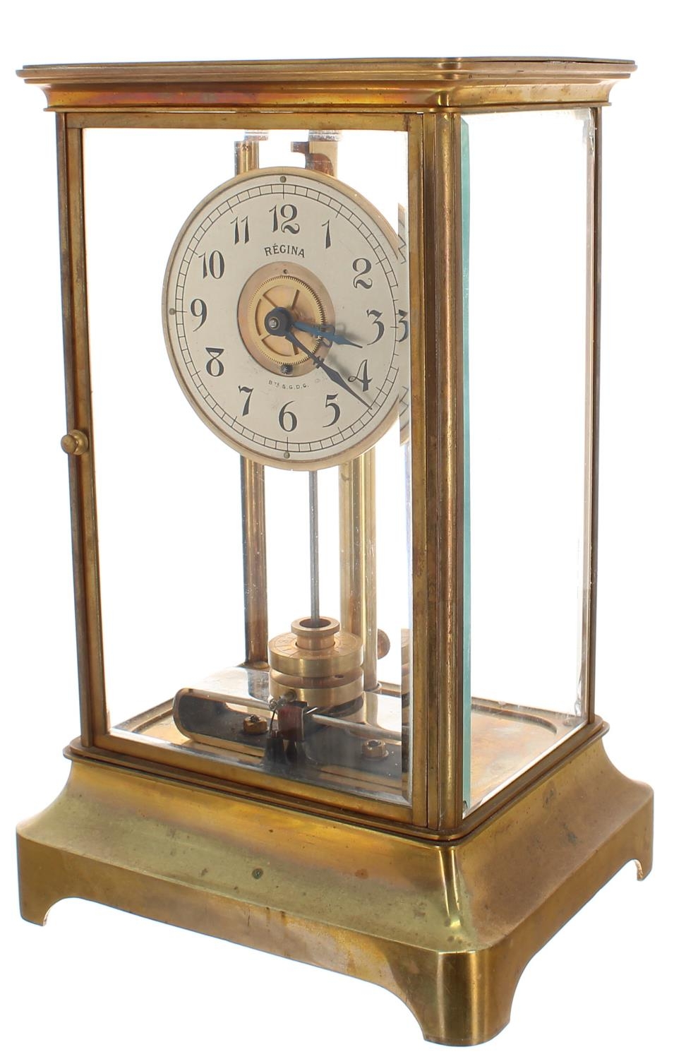 Good Regina (Holden) four glass brass electric mantel clock, the 3.5" silvered dial within a bevel - Image 2 of 3