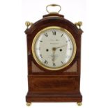 Fine English mahogany double fusee pad top bracket clock, the 7" convex cream dial and movement back