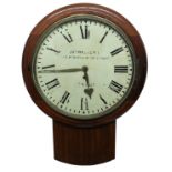 South Western Railway mahogany single fusee 14" wall dial clock signed J N O. Walker Ltd., New