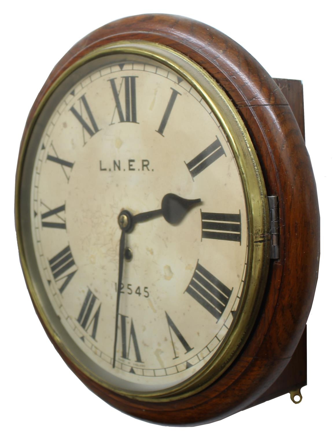 London North Eastern Railway (L.N.E.R) oak single fusee 12" wall dial clock within a turned - Image 2 of 5