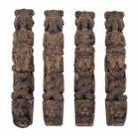 Interesting group of four Flemish 17th century carved oak figural terms (caryatids), all