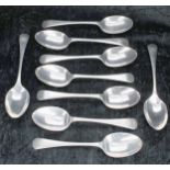 Nine James Deakin & Sons silver spoons, monogrammed to the handles, Sheffield, six marked 1921,