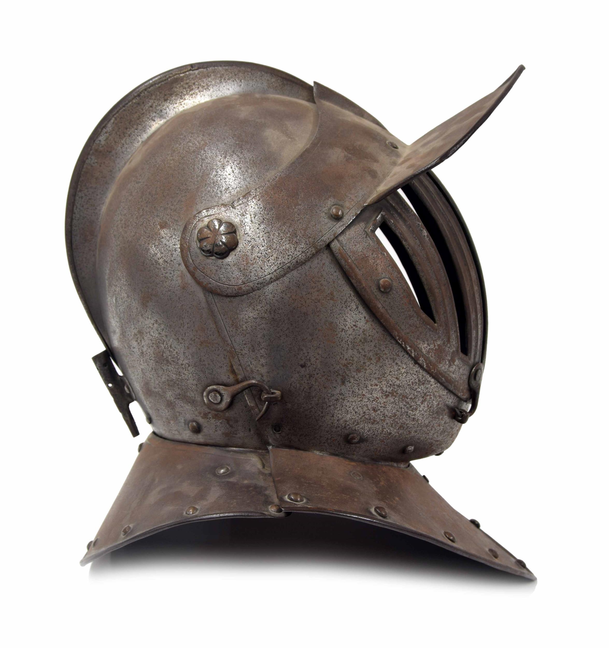 17th century style north European cuirassier siege steel helmet, with studded decoration and - Image 2 of 6