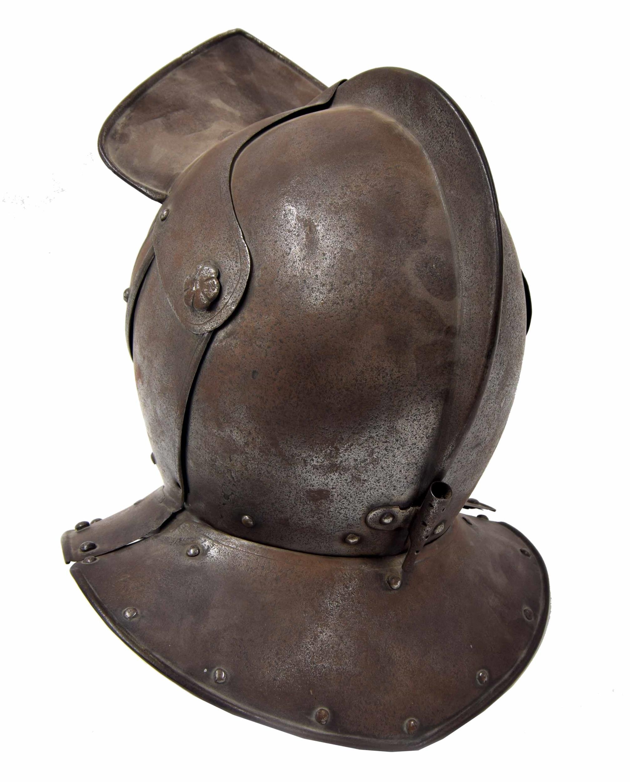 17th century style north European cuirassier siege steel helmet, with studded decoration and - Image 4 of 6