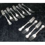 Twelve matched Victorian silver dessert forks, eight by Charles Wallis, London 1853, three by Brewis