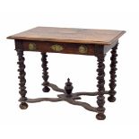 Late 17th century and later Portuguese hardwood side table, the planked figured moulded top over a