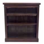 Victorian mahogany open bookcase, each shelf with tooled leather apron, raised on a short plinth