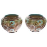 Pair of Doulton and Slaters patent jardinieres/planters, decorated with white and turquoise