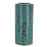 Gustavsberg Argenta cylinder vase, made in Sweden, gilt factory stamps and inscribed numbers to