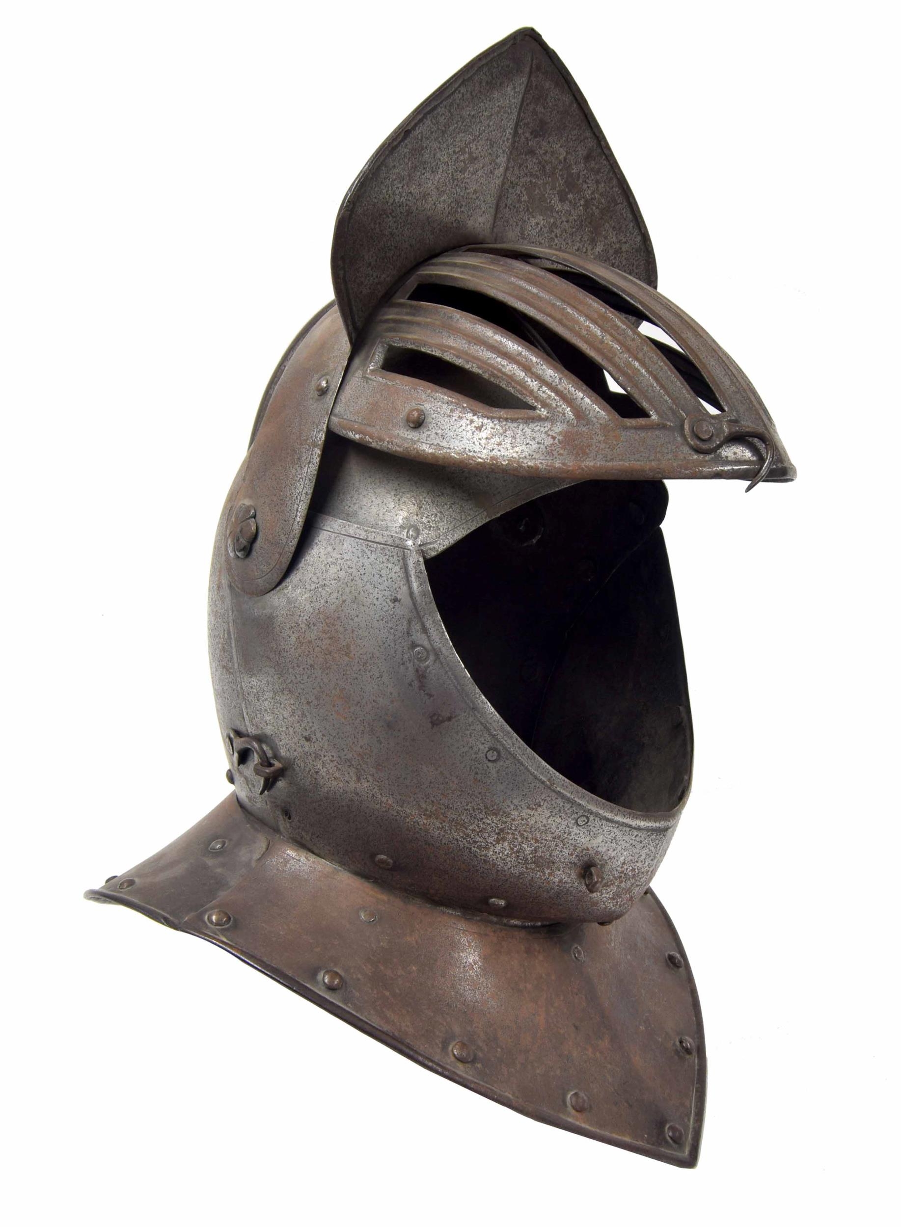 17th century style north European cuirassier siege steel helmet, with studded decoration and - Image 5 of 6