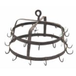 Large 18th century English wrought iron game crown, the two strapwork tiers both fitted with