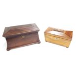 Victorian rosewood sarcophagus tea caddy, 14" wide, 8" deep, 8" high; together with a smaller