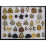 Military Regimental cap badges - collection of thirty-eight examples mounted in a display frame,