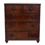 Victorian mahogany chest of two short over three long drawers, 38.5" wide, 19" deep, 44" high (