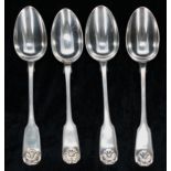 Four Victorian silver dessert spoons, three marked GA Chawner & Co, London 1841 and one Reid & Sons,