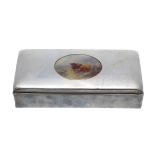 Sterling silver rectangular box, inset with a Royal Worcester porcelain plaque depicting Highland