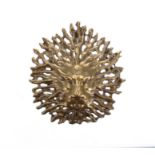Chanel gilt metal Leo lion head brooch, made in France, 3", pouch and box