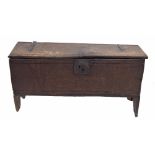 Charles I oak boarded chest, the reeded carved iron hinged lid over a similar reeded front fitted