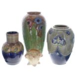 Royal Doulton glazed stoneware pottery baluster vase, with foliate and floral decorations, with