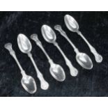 Six silver teaspoons, with deer crested handles, maker Charles Wallis, London 1853, 6" long
