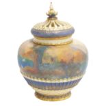Royal Worcester porcelain pot pourri vase and cover, with a pierced cover enclosing an inner