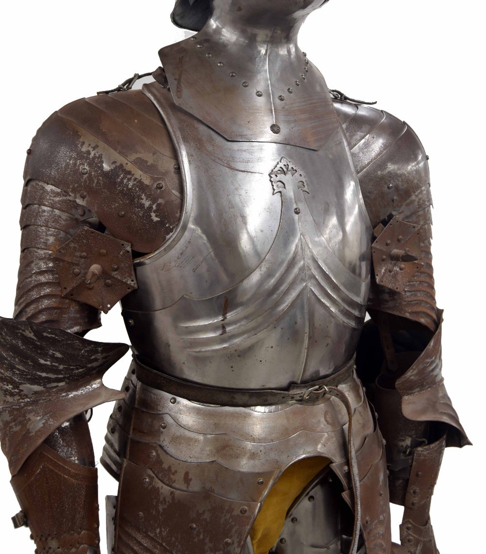 Full suit of German ceremonial steel armour for horseback in the Medieval style, including a - Image 2 of 6