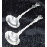 Pair of Victorian silver sauce ladles, with deer crested handles, maker Charles Wallis, London 1853,