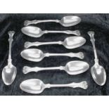 Set of eight Victorian silver table spoons, with deer crested handles, maker Charles Wallis,