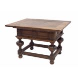 17th century and later Dutch oak 'counter-type' table, the rectangular planked top sliding to reveal