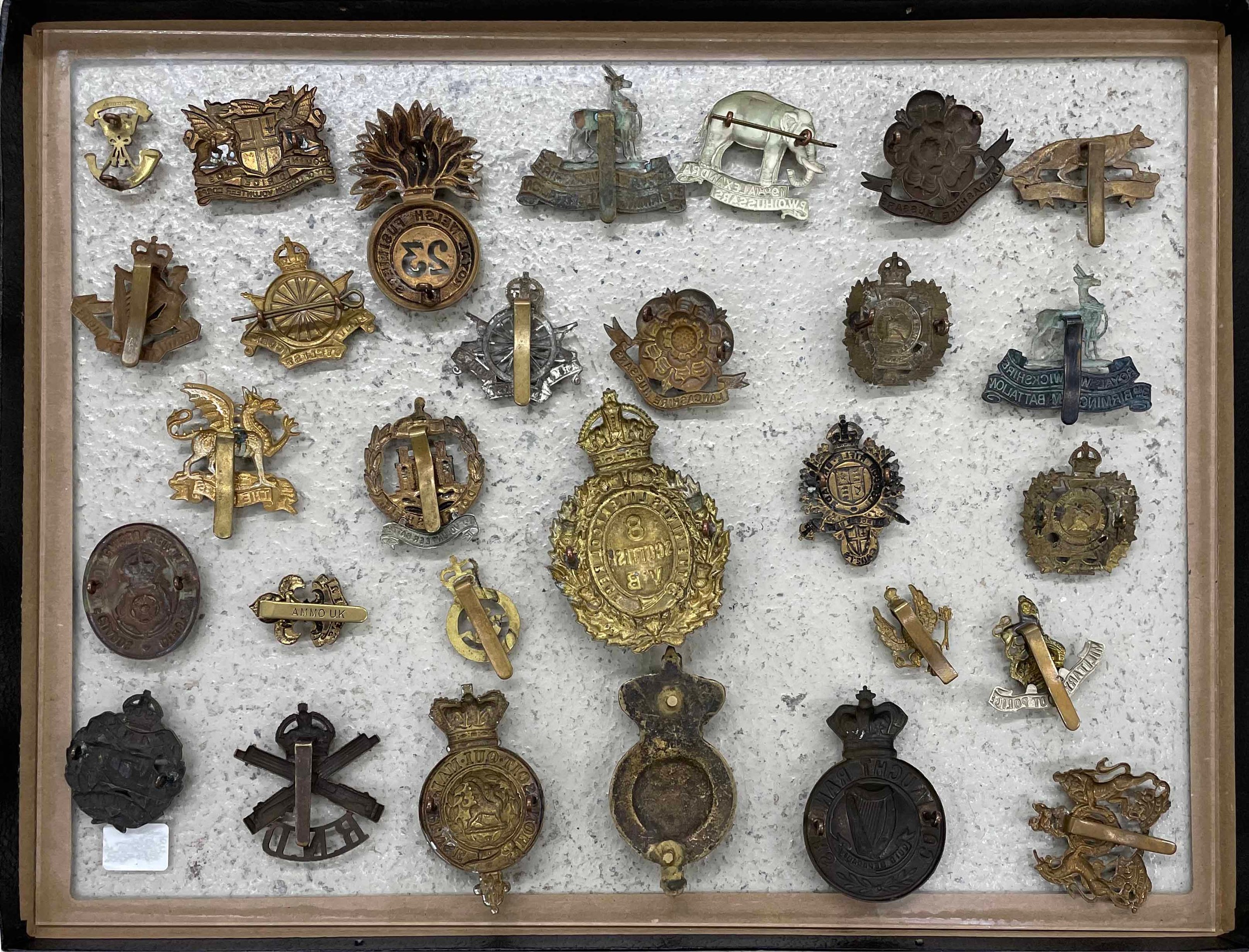 Military Regimental cap badges - collection of twenty-nine examples mounted in a display frame, 16. - Image 2 of 2