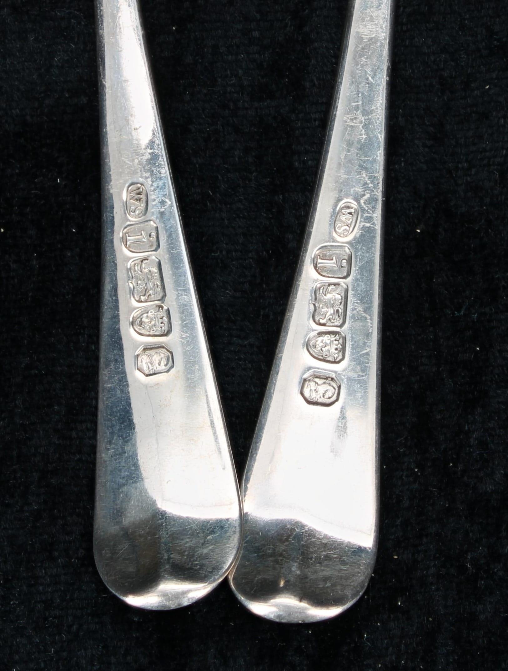 Pair of George III silver table spoons, with engraved borders to the handles, maker 'WS' (possibly - Image 2 of 2