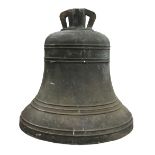 Good large antique bronze church bell, with ring turned decoration, 18.5" diameter mouth, 18" high