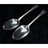 George III bright cut engraved silver tablespoon, with monogram to the handle, maker James