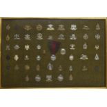 Military Regimental cap badges - large collection of forty-nine examples mounted in a display frame,