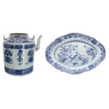 Chinese blue and white porcelain teapot, decorated with scrolling floral borders and floral displays