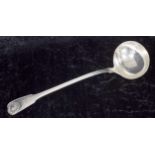 William IV silver soup ladle, threaded pattern with shell, engraved boot crest to the handle,