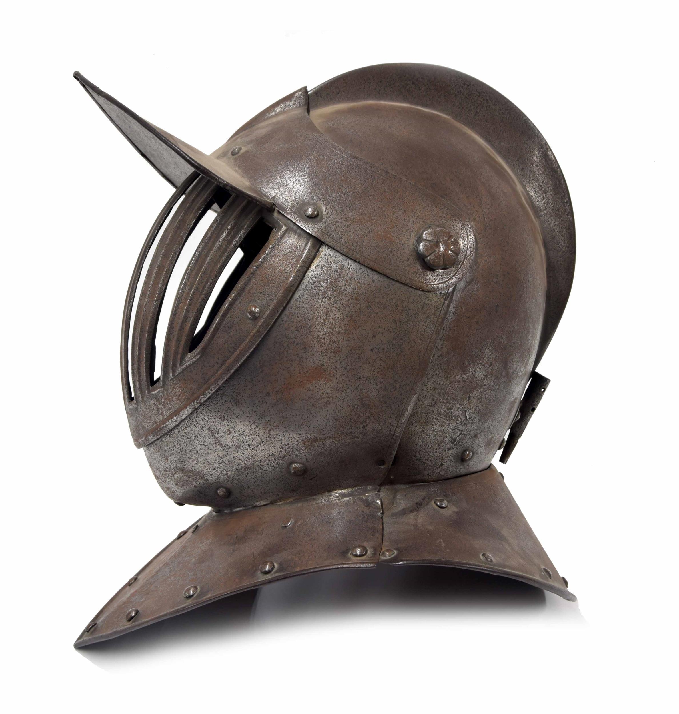 17th century style north European cuirassier siege steel helmet, with studded decoration and - Image 3 of 6