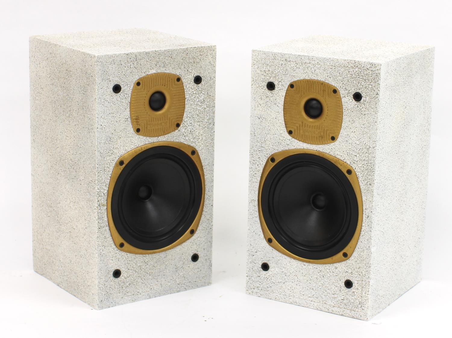 Pair of Tannoy hifi speakers with stone effect finish