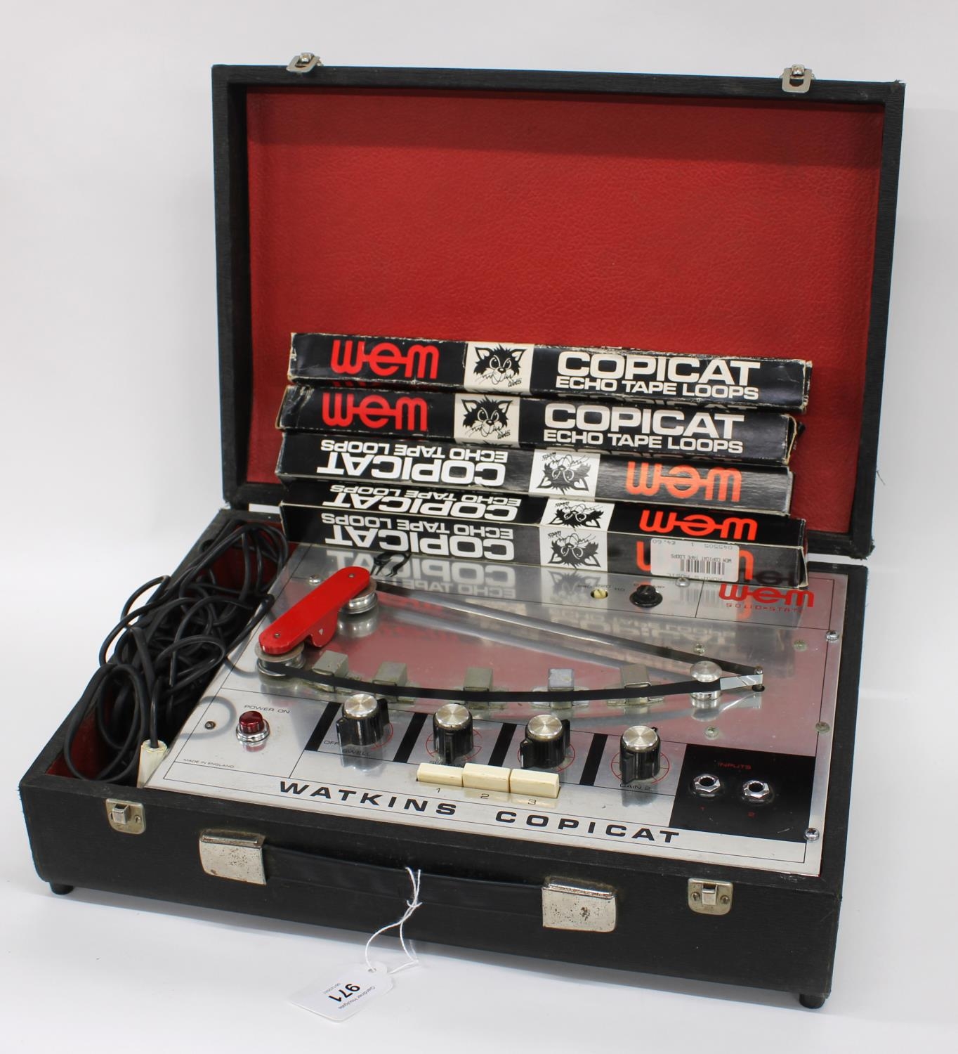 WEM Solid State Watkins Copicat tape delay guitar unit, with soft cover and a selection of spare